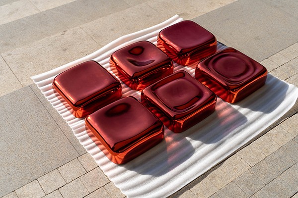 Red Stainless Steel Sculpture Set – Modern Custom Art Blocks for Interior Display